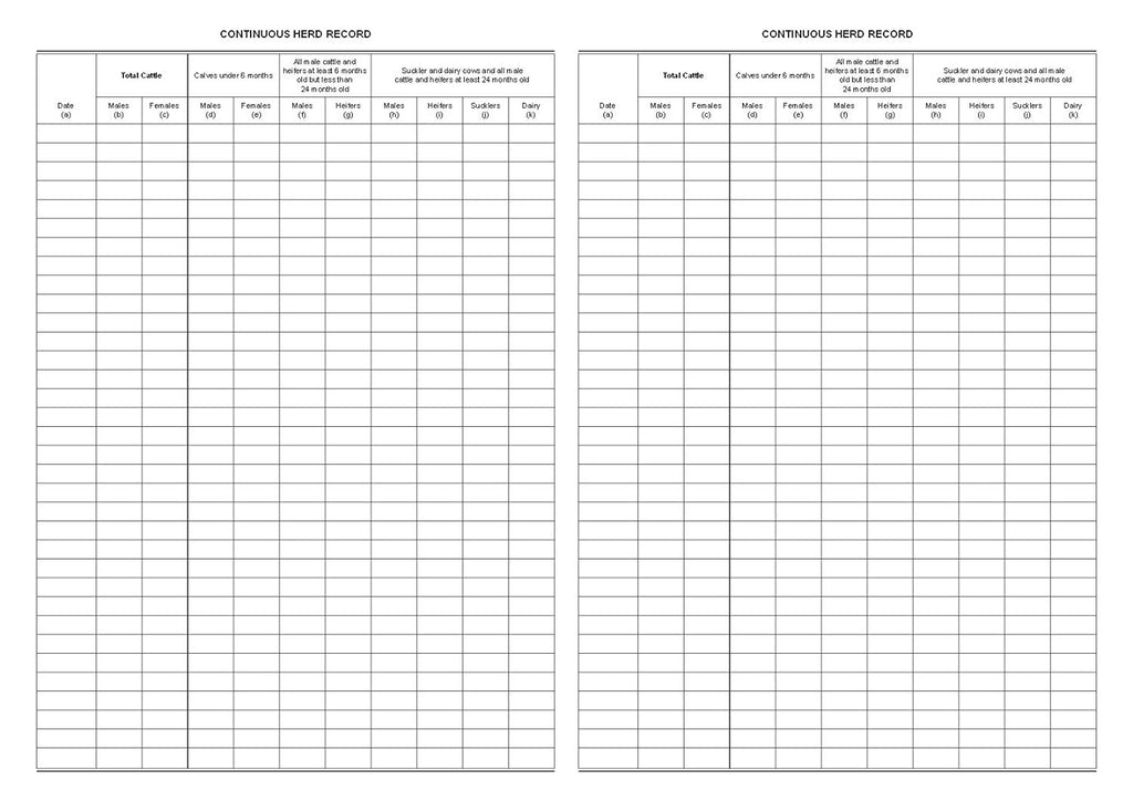 HERD REGISTER FOR BOVINE ANIMALS (A4/32 Pages) M003 (Cattle Movement Book)