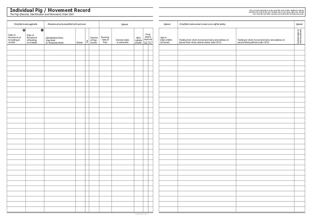 HERD REGISTER FOR PIGS (A4/32 Pages) P005  (Pig Movement Book)