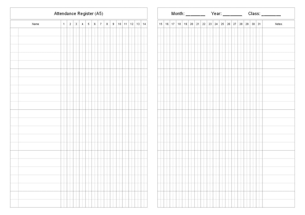 SCHOOL ATTENDANCE REGISTER (A5/28 Pages) S040 (Class Pupil Absence Record)