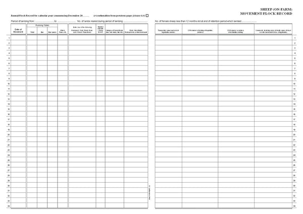 Flock Inventory Chart HOLDING / FLOCK REGISTER FOR SHEEP AND GOATS (A4/32 Pages) S004 (Sheep ...